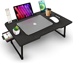 Besque Wood Smart Multipurpose Foldable Laptop Table with Cup Holder, Study Table, Bed Table, Breakfast Table, Foldable and Portable/Ergonomic & Rounded Edges/Non-Slip Legs (Black)