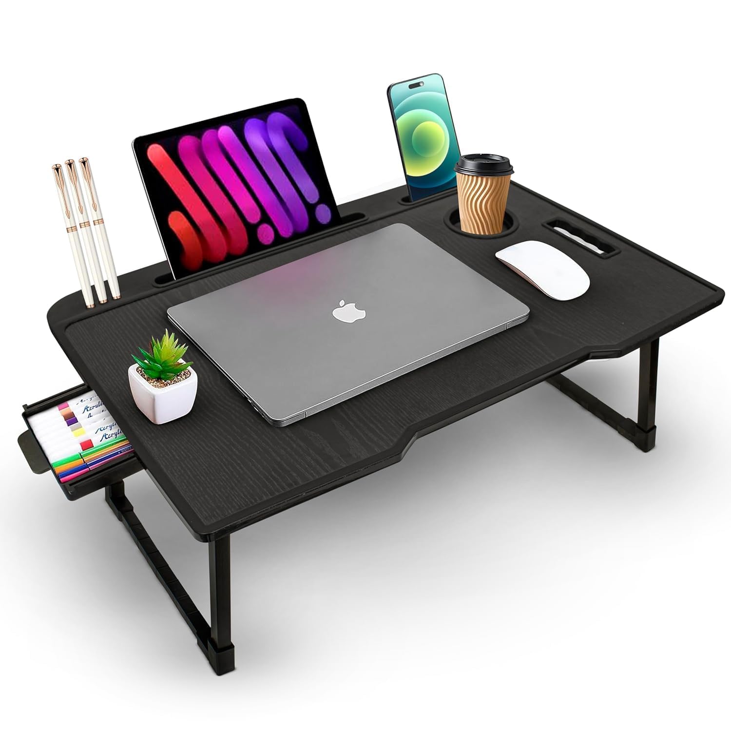 Kids & Adults Wood Foldable Laptop Table with Cup Holder