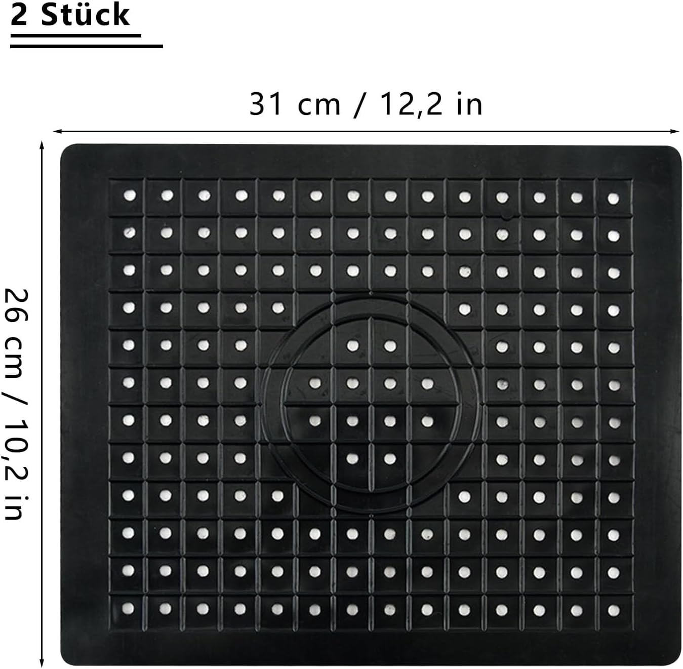OUTALIZ Tapis Evier Cuisine Caoutchouc, 2 Pièces Tapis Evier Cuisine, 31 X 31 Cm Fond D'évier Découpable, Insert D'évier En Caoutchouc, Fond De Drainage Rond(Blanc, Noir
