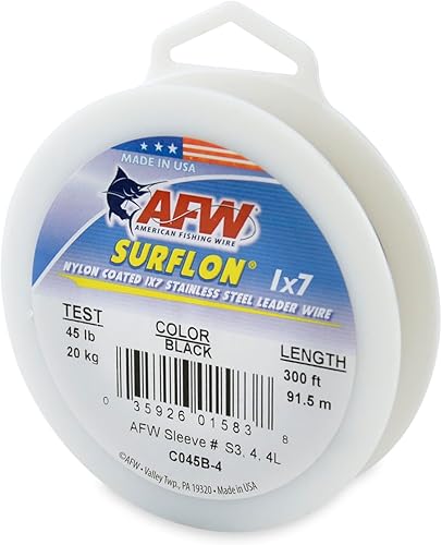 Miniatura 45 de Alambre de pesca americano Surflon recubierto de nailon de 1 x 7 pulgadas, línea líder de pesca para agua salada, prueba de 10 libras, prueba de 250