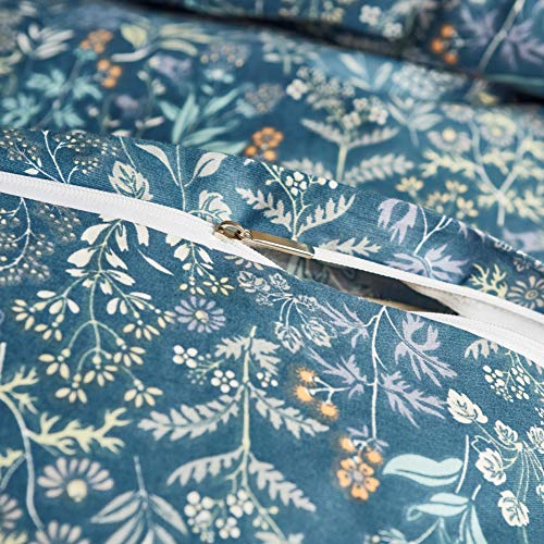 Mixinni Blue Floral King Size Cotton Duvet Cover Set - Soft, Durable Bedding with Zipper Closure (3pcs)