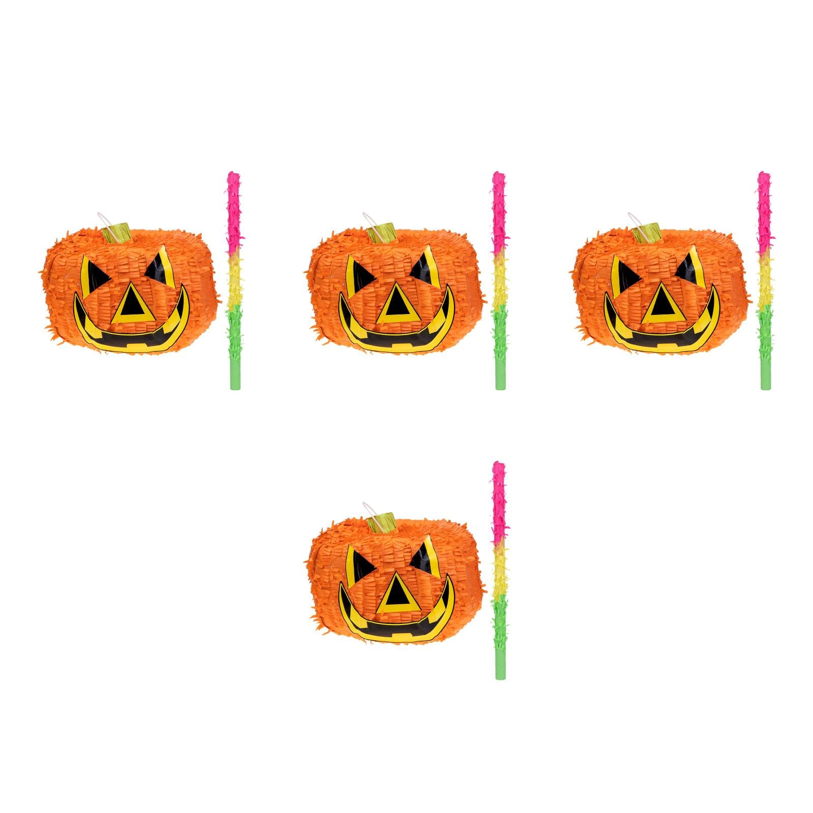 Angoily 4 Set Halloween Pumpkin Pinata Set, Includes Pinata Stick Candy Fillers, 11.81 x 6.69 x 6.69 Inch, Party Decorations, Birthday Gatherings, Events