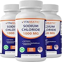 Vista 1 de Vitamatic Cloruro de sodio 1000 mg - 365 tabletas de reabastecimiento de electrolitos y soporte de hidratación - Sin OMG, sin gluten, 3 botellas