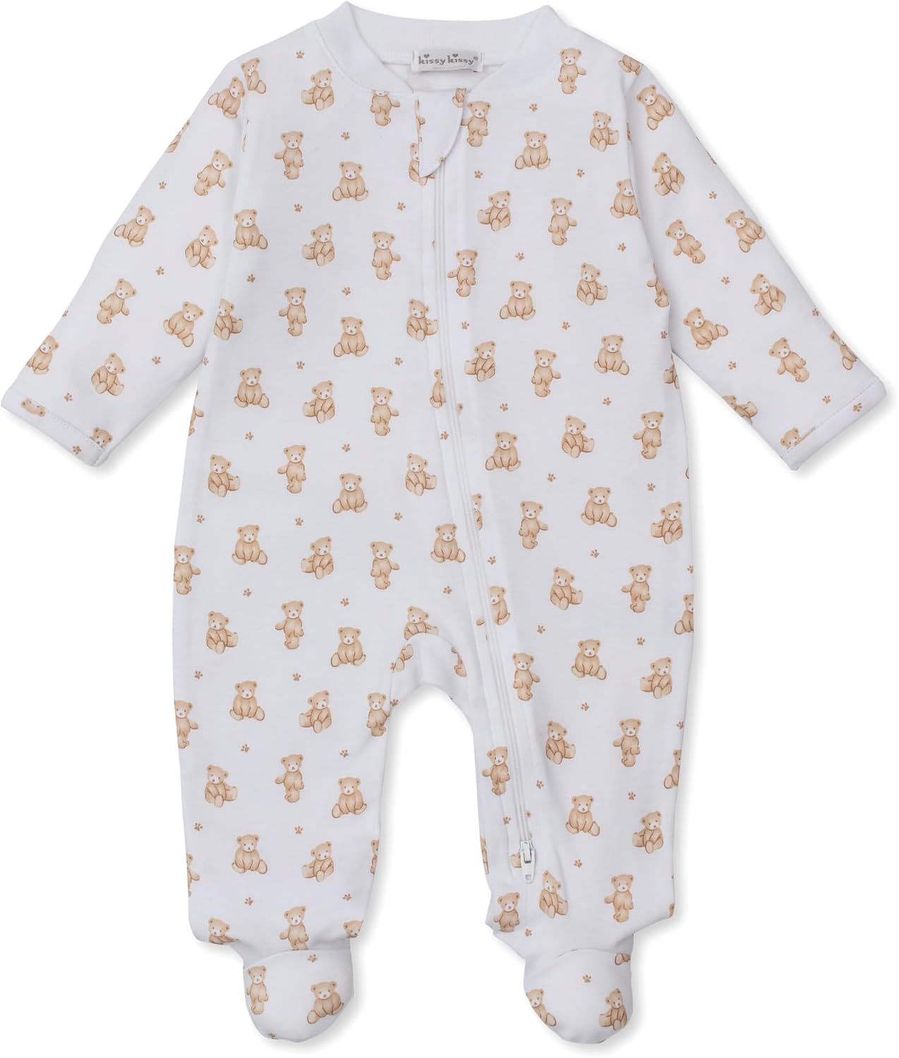 Kissy Kissy Baby Boys and Girls 100% Pima Cotton Teddy Bears 2-Way Zip Front Footie Pajamas, Newborn to 9 Months