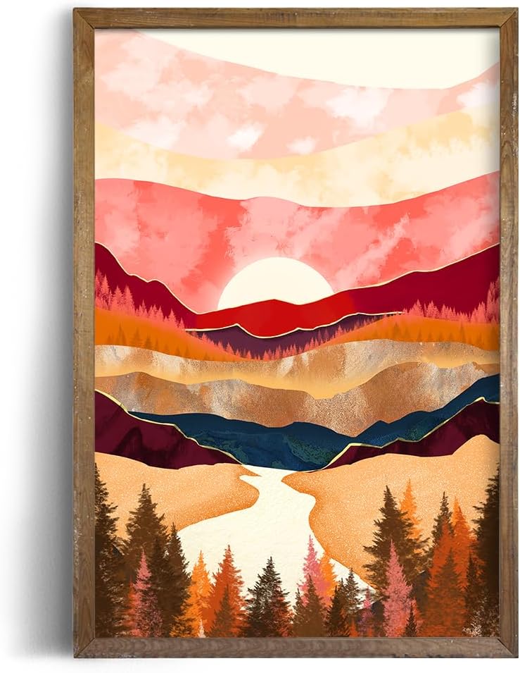 YUMKNOW Modern Moon Wall Art – Large Bohemian Bathroom Decor for Office Wall Decor for Kitchen, Unframed 24x36 inch, Large Nature Poster, Mountain Posters for Guys, Sun, Fall Art