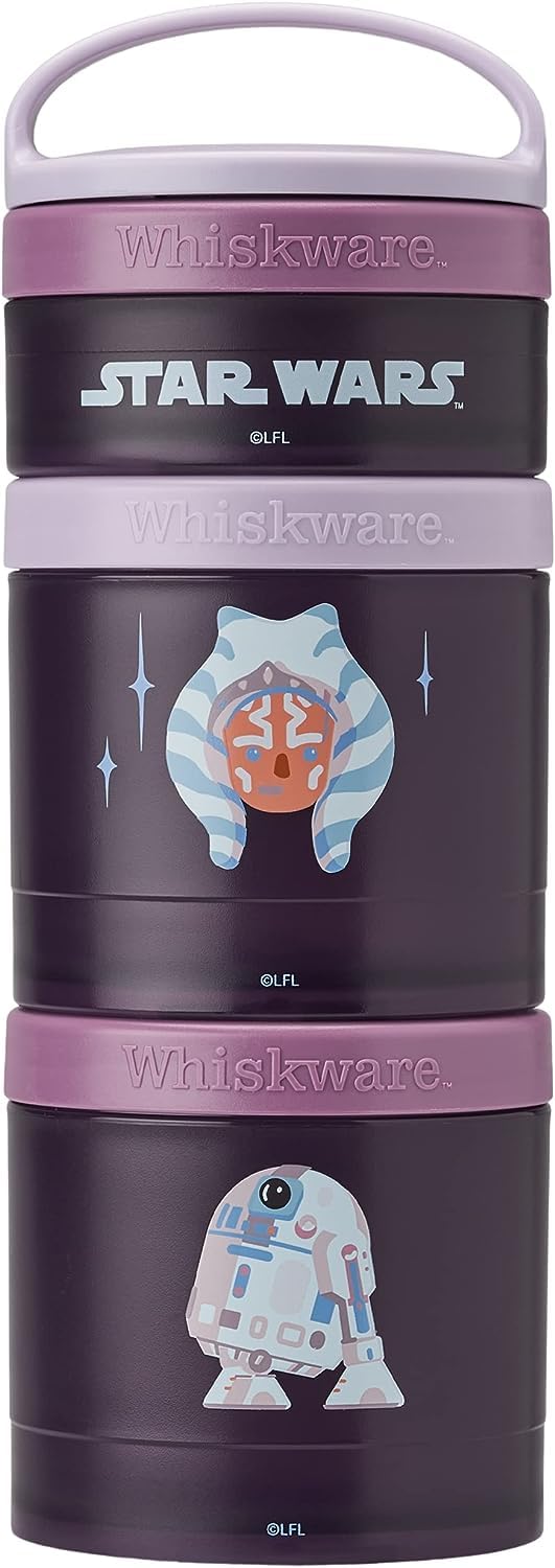 Whiskware Star Wars Snack Containers for Toddlers and Kids, 3 Stackable Snack Cups for School and Travel, Ahsoka & R2D2