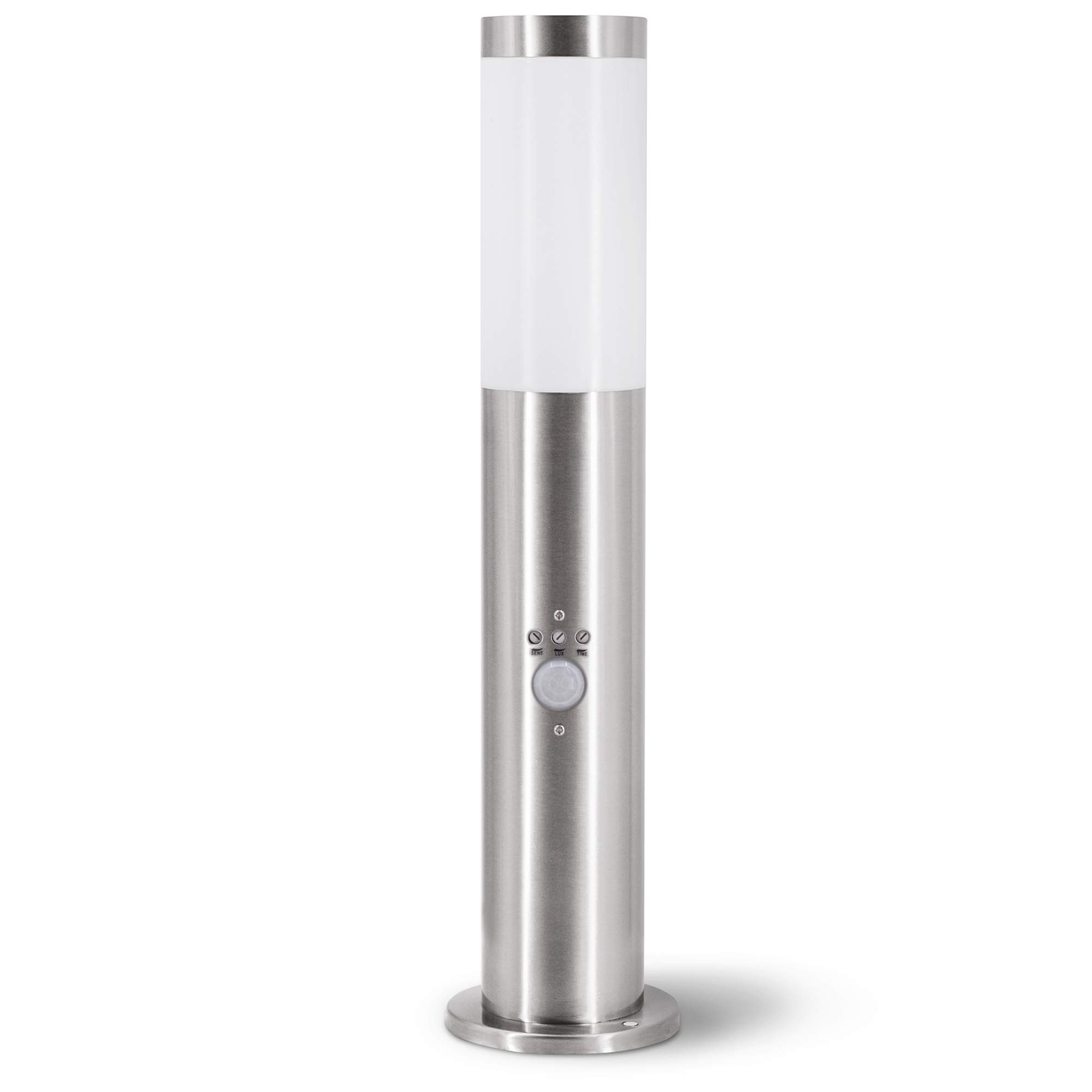 BOSEA - Lampada da vialetto, effetto dissuasivo, 50 cm, per E27, in acciaio inox, IP44