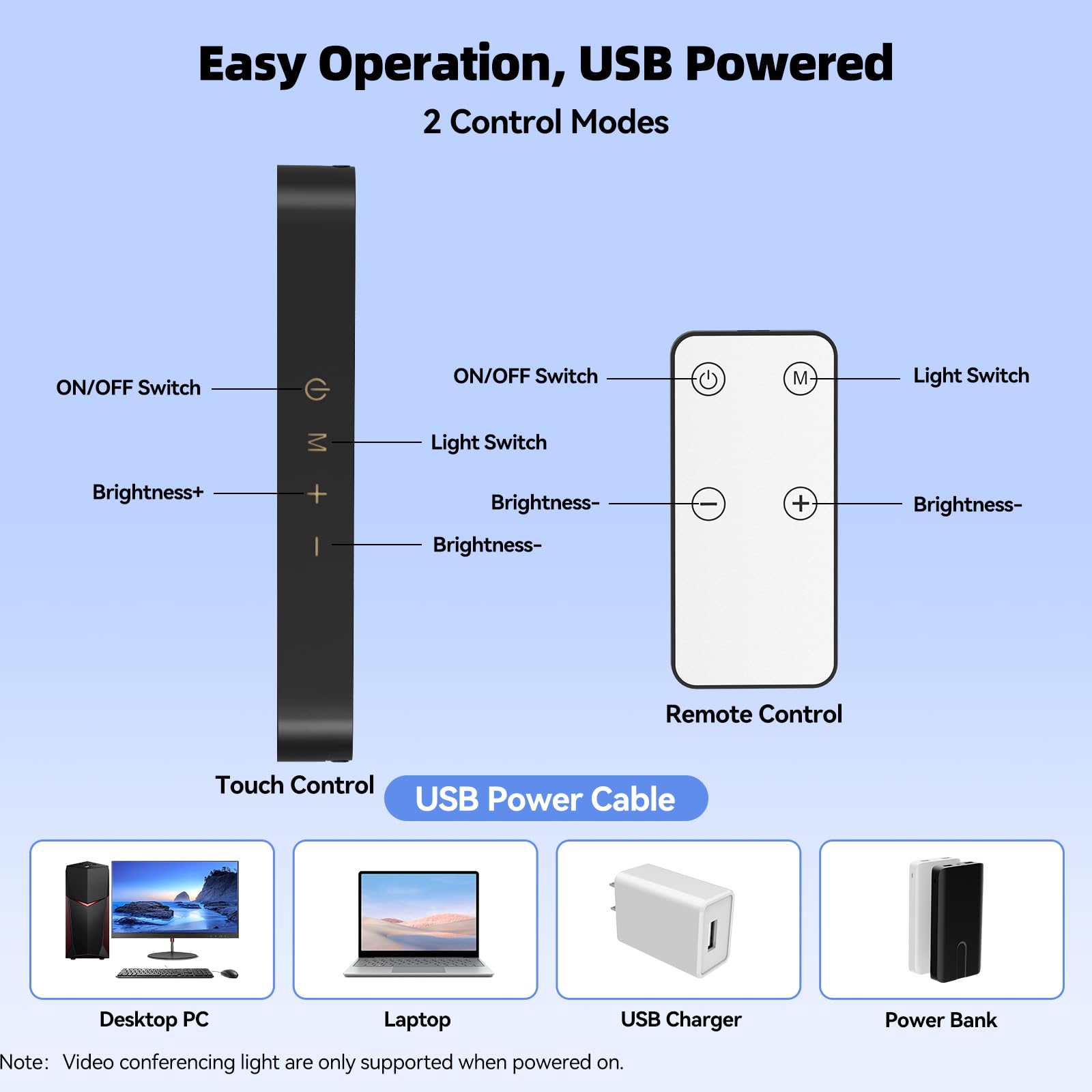 Takerers Illuminazione per videoconferenza, confezione da 2, luce per webcam con telecomando e controllo touch, 3 temperatura di colore, luminosità 10 livelli, luce zoom per computer, videochiamate,