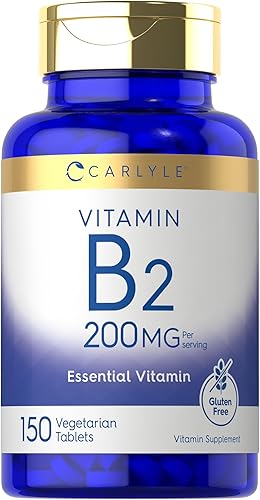 Vitamina B-2 Riboflavina 200 mg 150 tabletas Suplemento esencial vegetariano, sin OMG y sin gluten