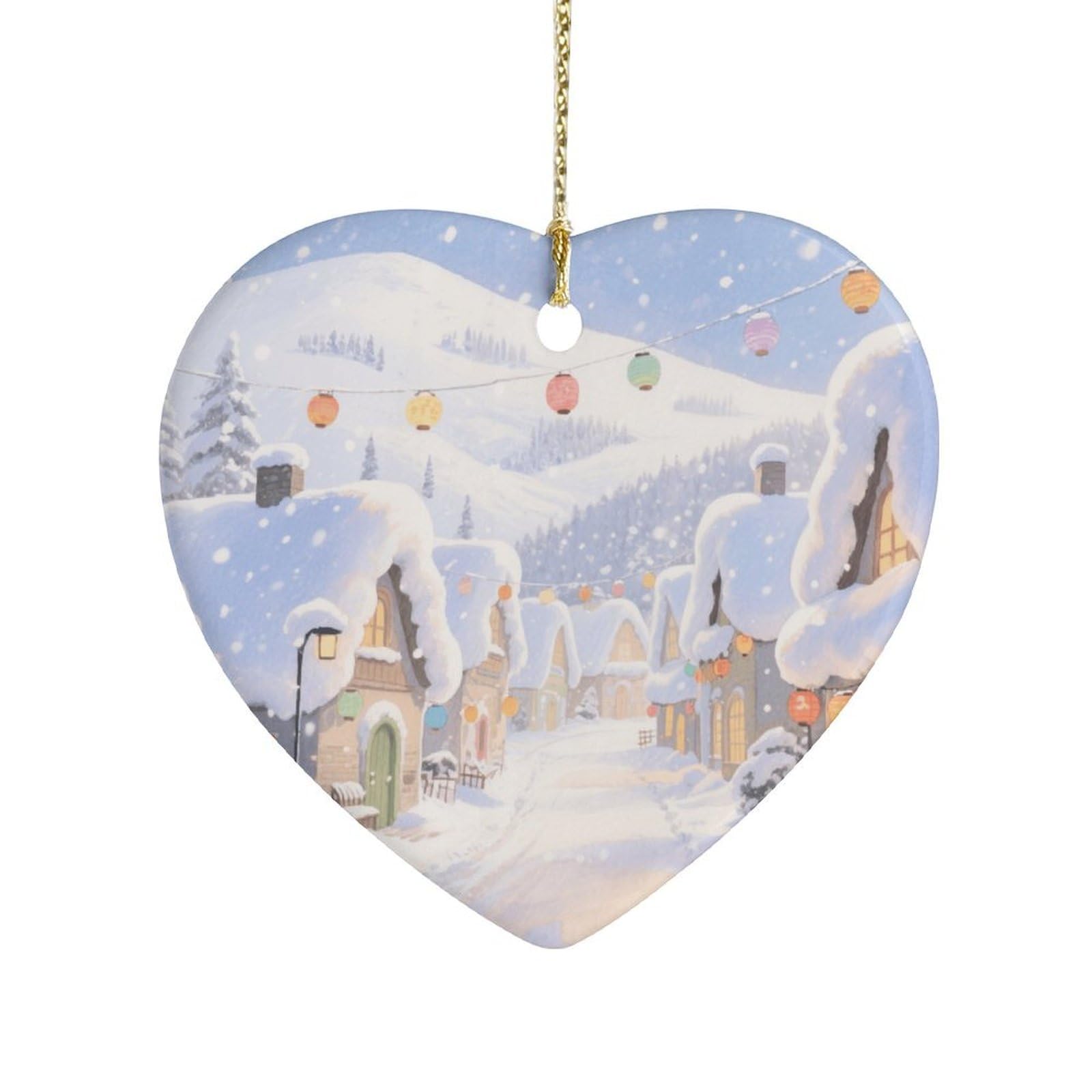 Fekiloot Style Ice And Snow Town Ceramic Ornament Home Decor Keepsake