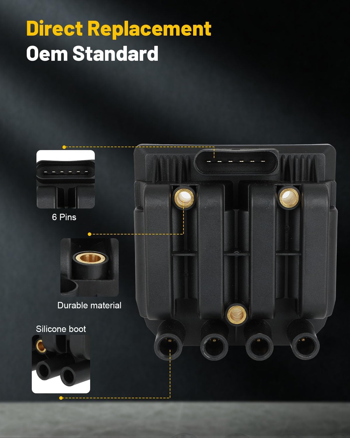 OCPTY Fits 2014-2015 for Volkswagen Nuevo Gol 1.6L/L4,1998-2011 for Volkswagen Beetle 2.0L/L4 Ignition Coil and Spark Plugs 5 Pins #UF484 (1 Ignition Coils with 4 Iridium Spark Plugs Packs)
