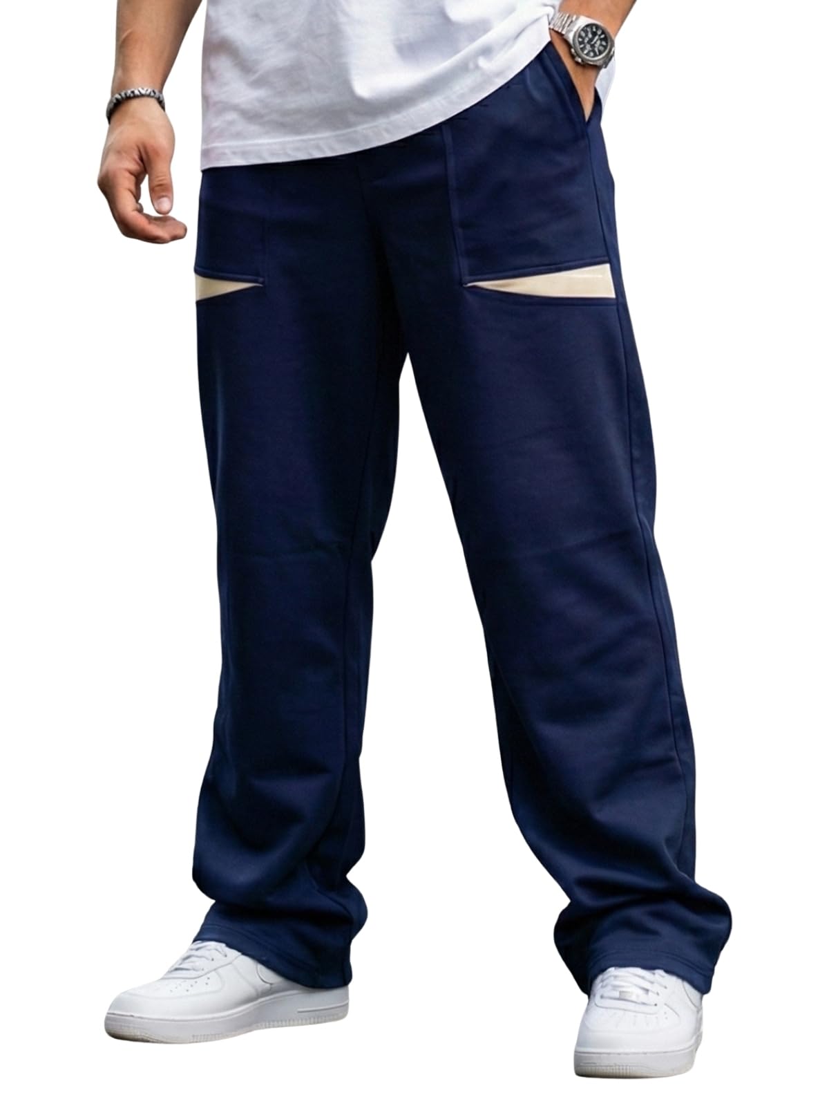 veirdo Cotton Terry Solid Everyday Oversized Loose Fit Knitted Jogger for Men (Color: Black & Navy)-picture-39