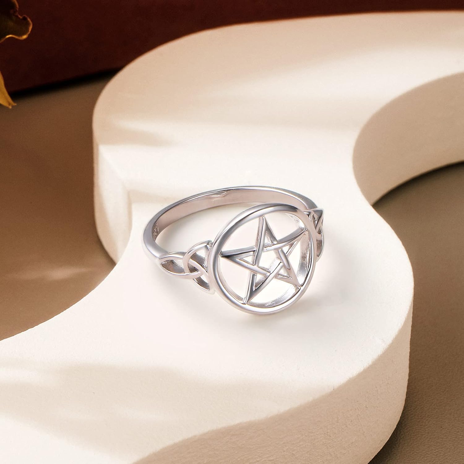 S925 Sterling Silver Pentagram Amulet Pentacle Celtic Knot Star Witch Ring for Women Men Jewelry