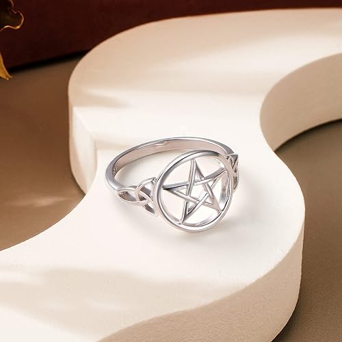 Miniatura 5 de Anillo de plata de ley S925 con amuleto de pentagrama de pentáculo, nudo celta, estrella y bruja, joyería para mujeres y hombres