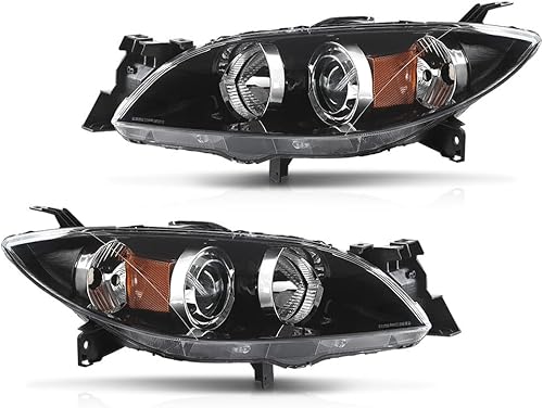 ALLGOOD Conjunto de faros delanteros de proyector halógenos izquierdo y derecho sin bombilla compatible con Mazda 3 4 puertas Sedan 2004-2009, no