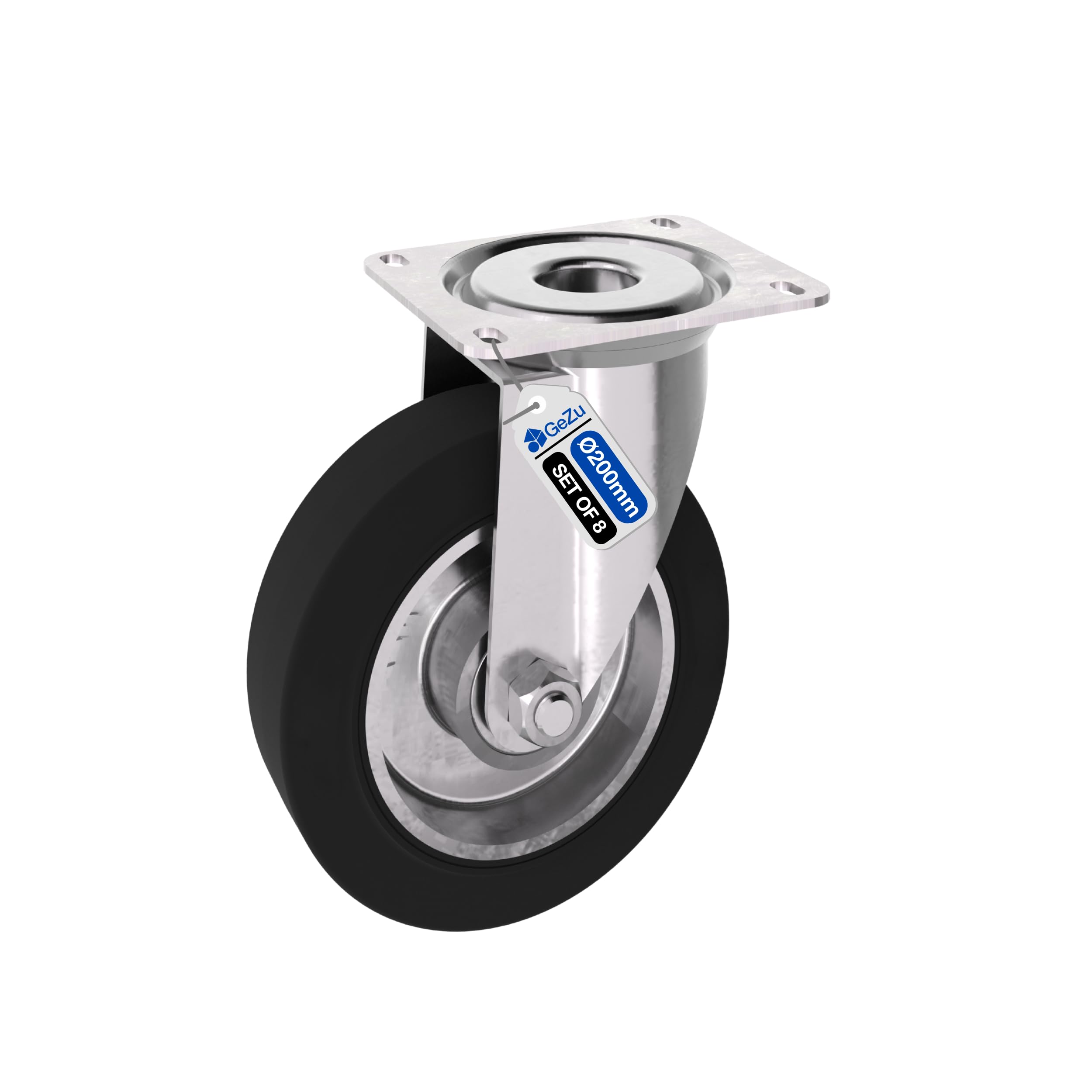GeZu Impex Ruedas Giratorias 200x40mm Juego of 8 | Galvanizadas Ruedas Giratorias Alta Resistencia Poliuretano Goma Sólida para Bancos de Trabajo Muebles Carros Equipos