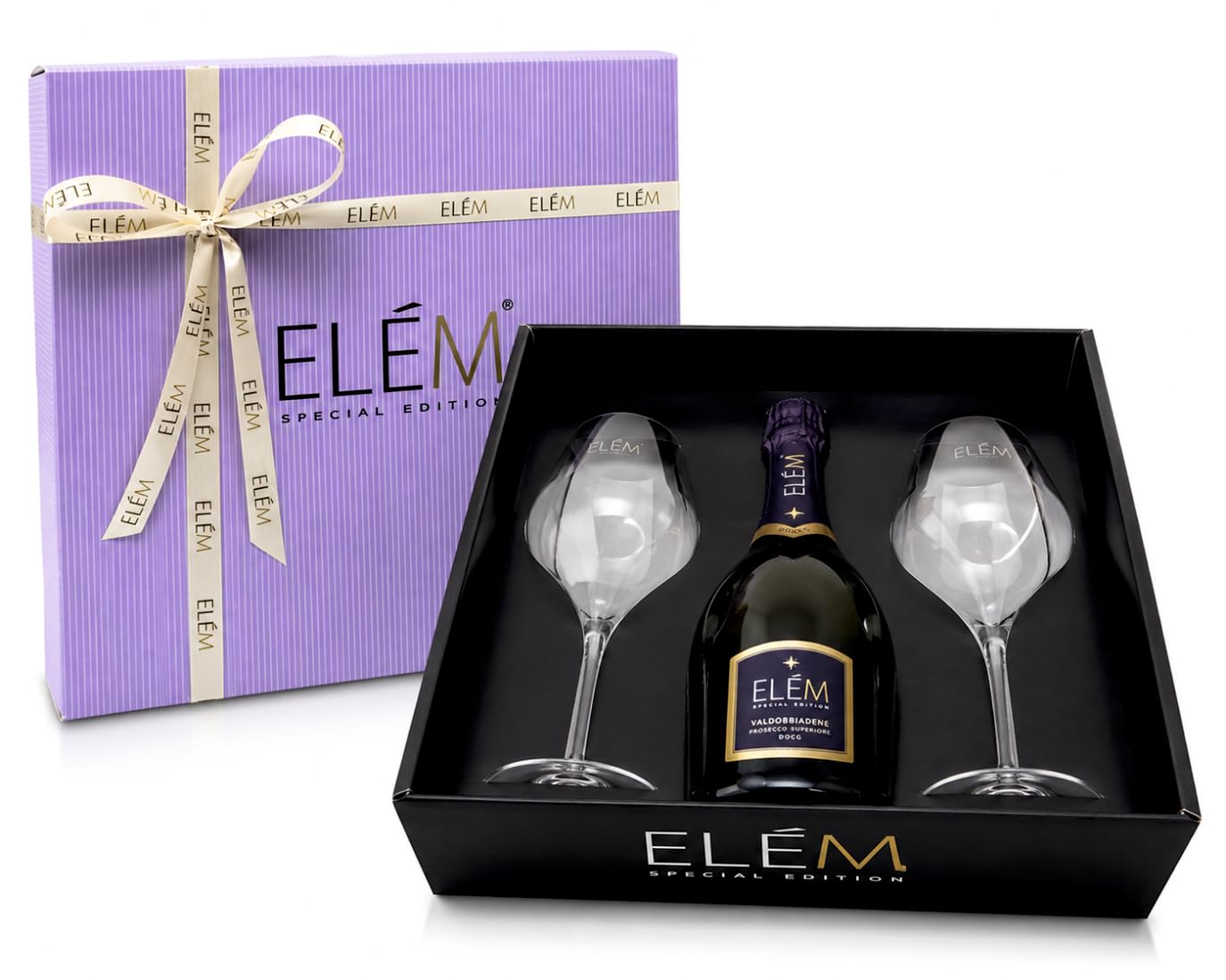 ELÈM Prosecco Valdobbiadene DOCG Superiore + 2 Copas Vino Espumoso Italiano - 1 Botella X 750ml