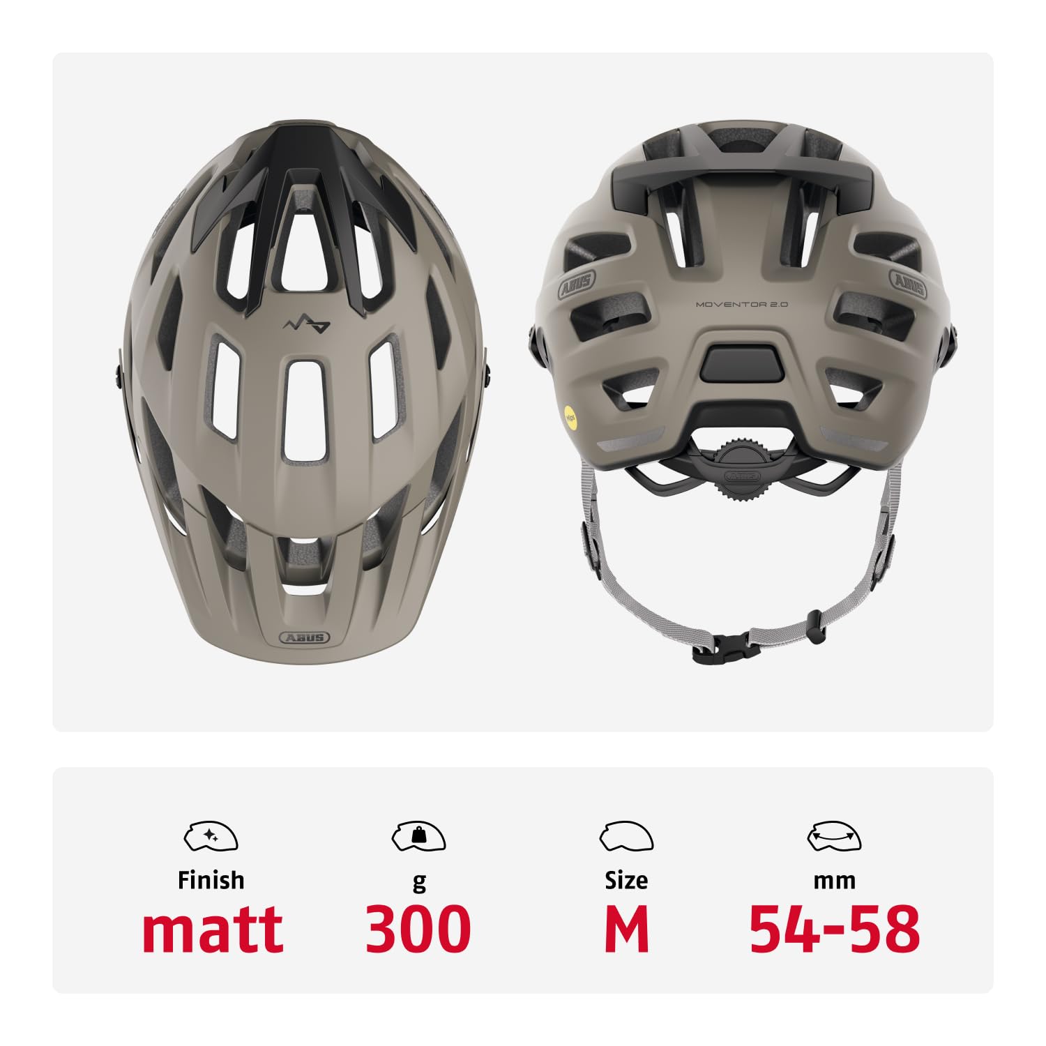 ABUS Casco MTB Moventor 2.0 MIPS, Casco Bicicleta Gris, Talla M