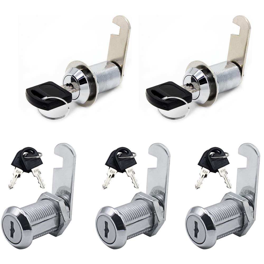 Seully Chrome 5Pcs Mailbox Lock Cam Lock, 30Mm Key Lock, Security Lock For Locker, Drawer, Cupboard, Toolbox, Letter Box, Different Keys