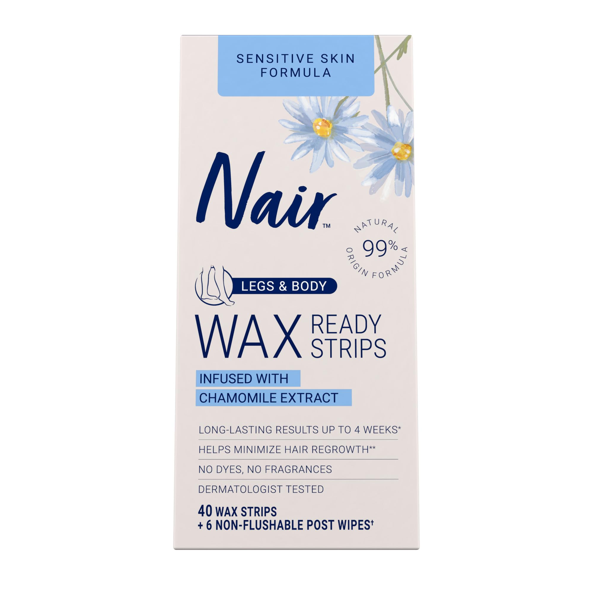 NairSensitive Ready Wax Strips, Legs & Body, 40 ct