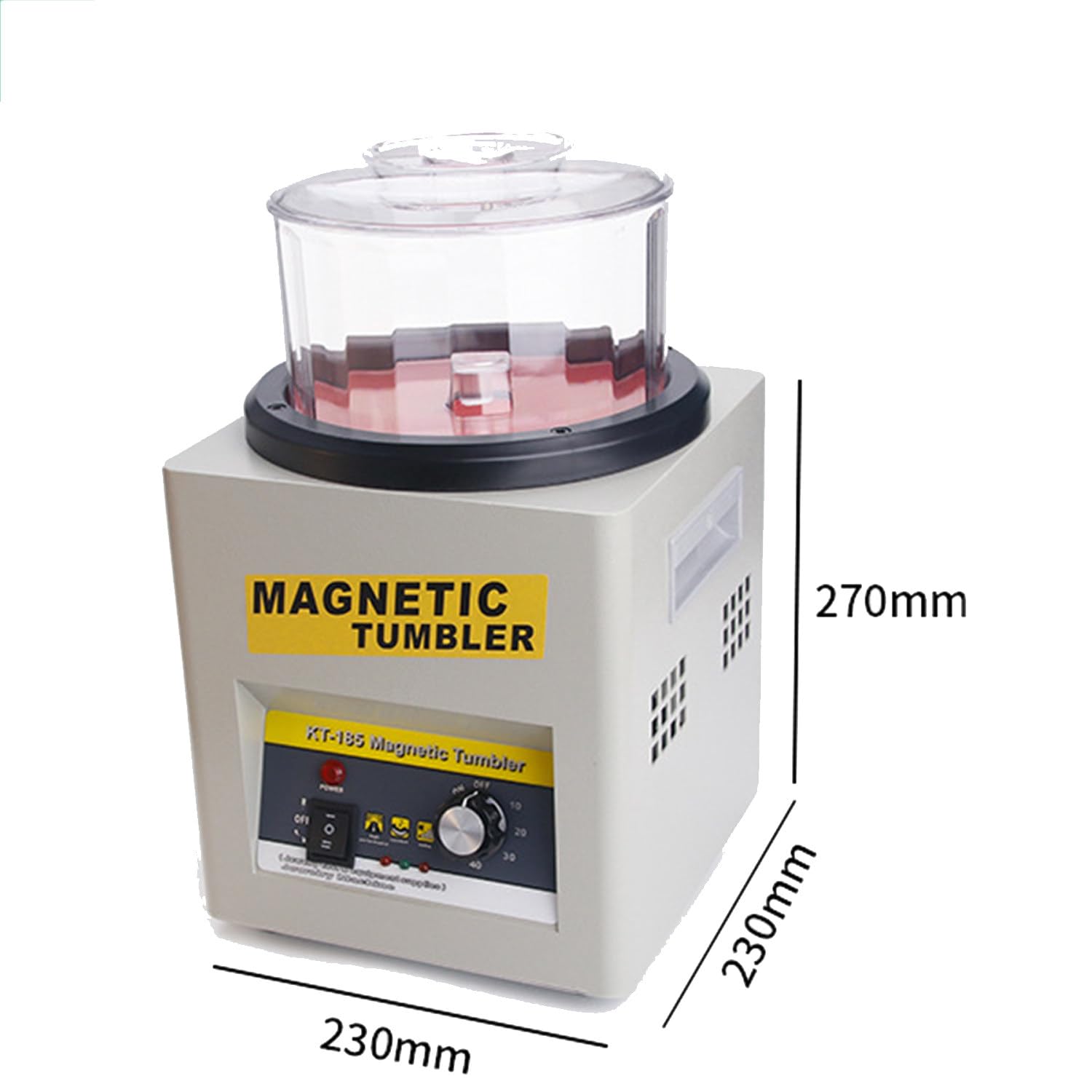 Máquina pulidora de joyas con vaso magnético, temporizador de minutos, rotación unidireccional, para joyas y metales no ferrosos ligeros, incluye tapa de cuenco