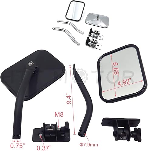Miniatura 6 de HTTMT MT371-032 - Compatible con 2 espejos retrovisores laterales Jeep Wrangler JK TJ 96-17 Bisagra rectangular trasera