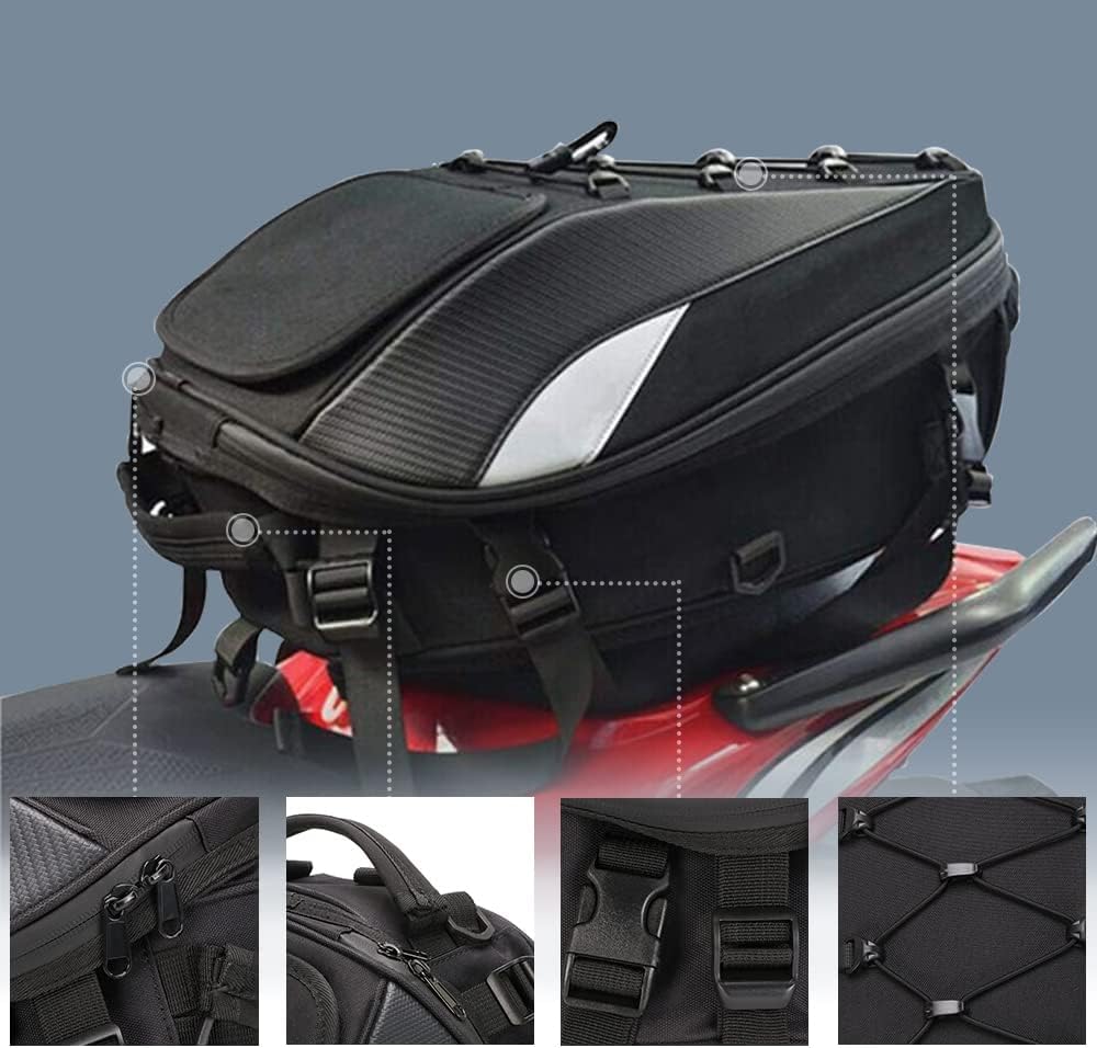 JFG RACING Bolsa Asiento Trasero Moto,Mochilas Moto,Bolsa de Almacenamiento Trasero Doble Uso para Maletas y Casco Bolsas Universales para Motocicleta