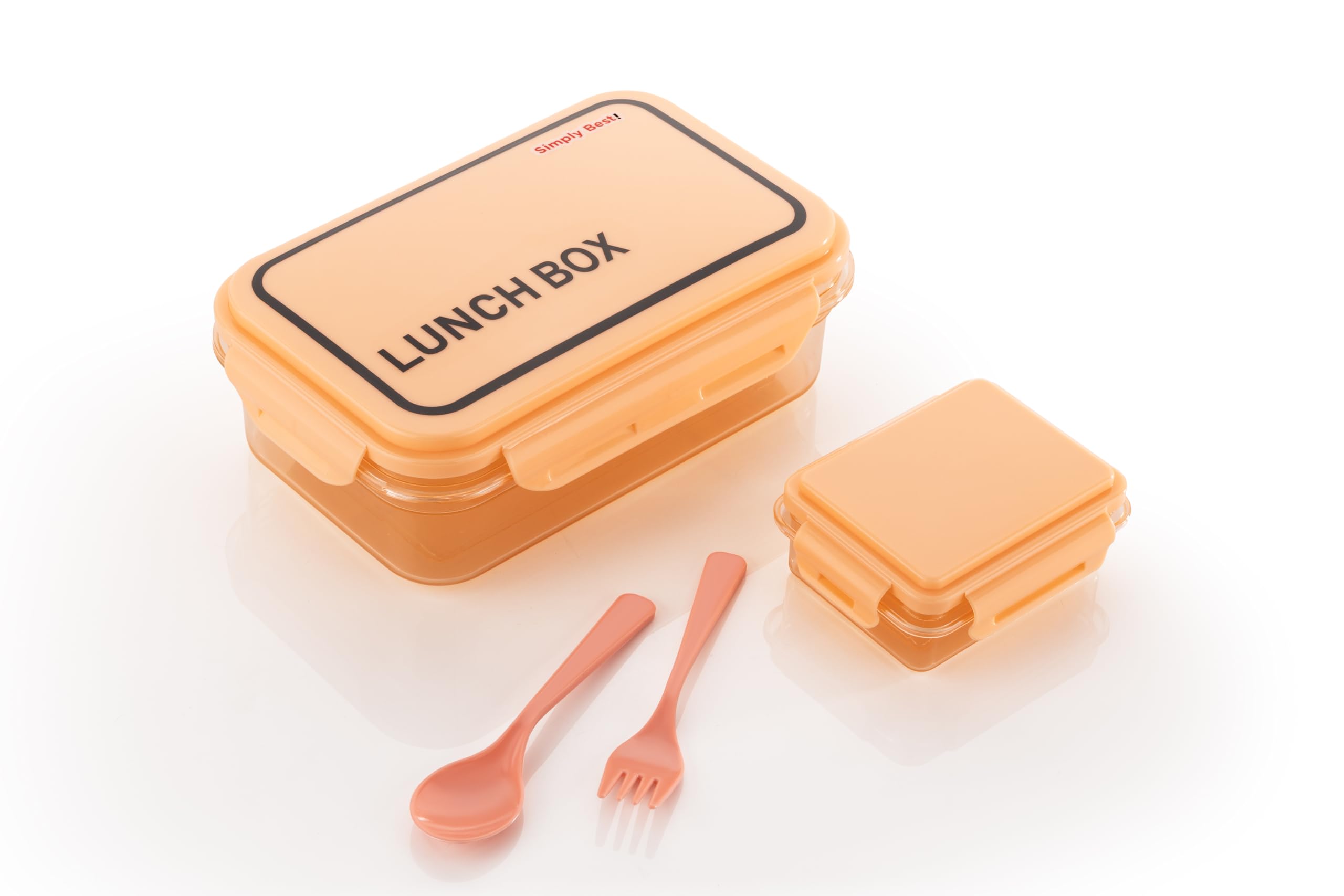 ATTRO Crunch Plastic Lunch Box 900ml, Airtight and BPA Free, with Fork and Spoon, Peach