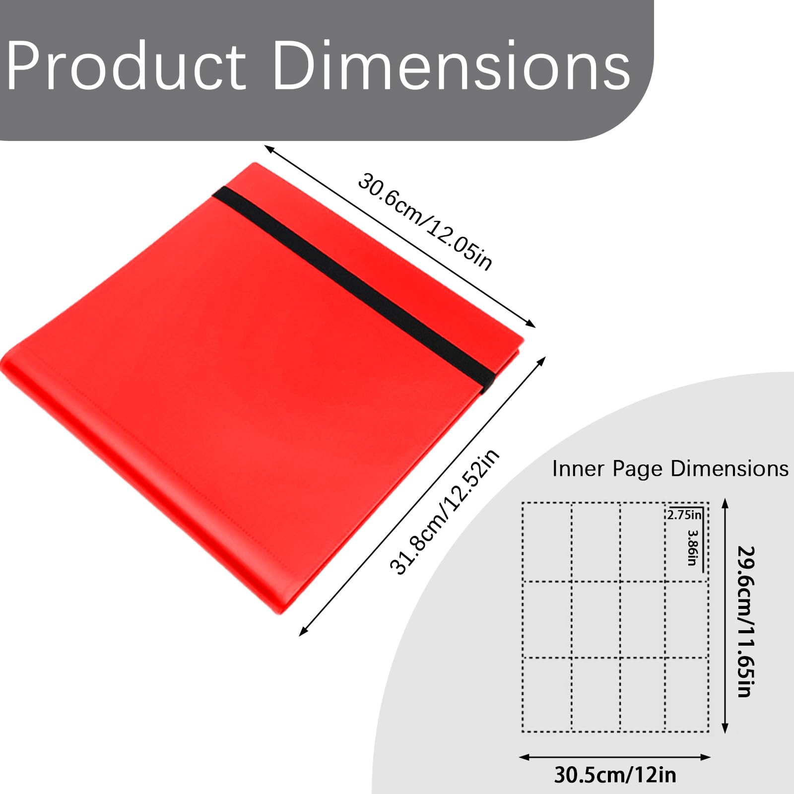 Trading Card Binder-12-Pocket,Total 480 Pockets,Card Collection Binder for Standard Cards Side Loading Card Folder for MTG Sports (Football/Basketball/Baseball) Cards (Red) - Image 2