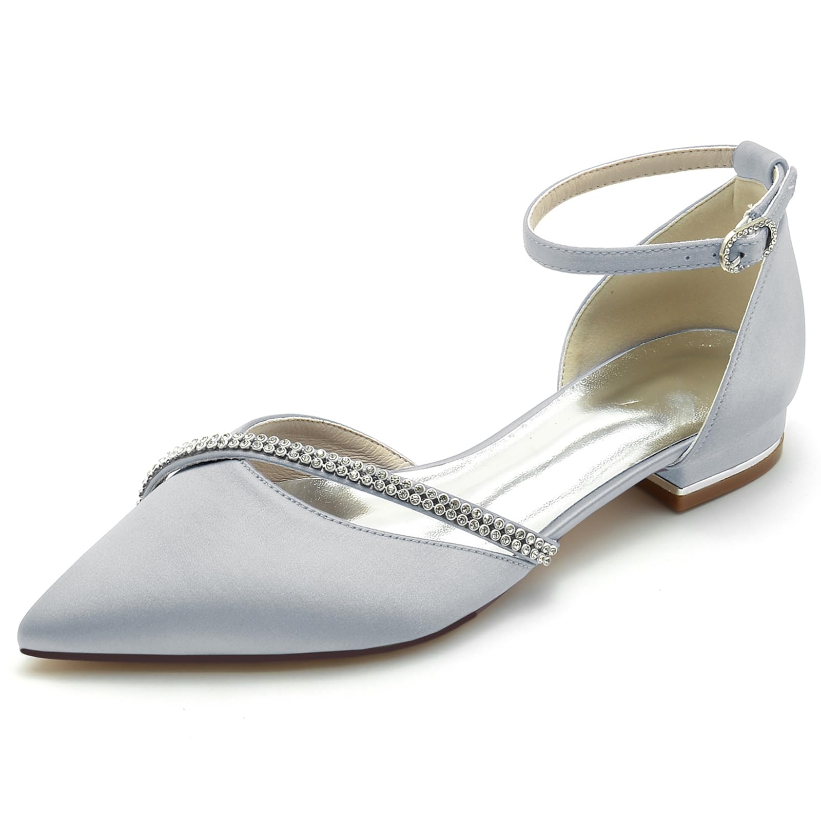 Chaussures plates de mariée en satin premium avec bride strass luxe