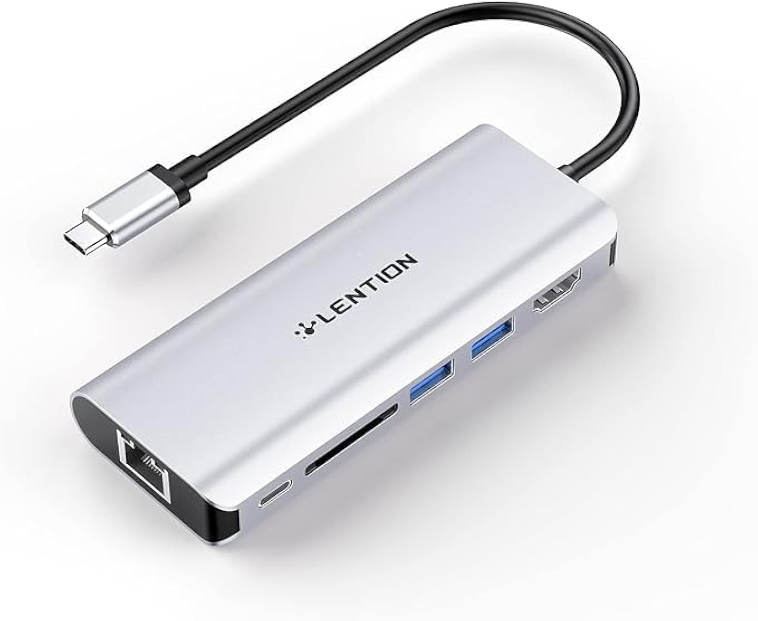 LENTION Ethernet Gigabit Hub USB C avec HDMI 4K, USB 3.0, SD, Charge Type C | 6-en-1 Multiport LAN Adapter USB-C Dock pour MacBook Air/Pro 2016+, iPhone 17/16/15 Série, iPadOS, ChromeOS, Windows (Argent)