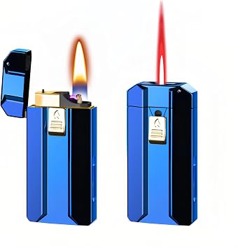 Smart Dual-Fuel Dual-Flame Lighter, Windproof Red Butane Torch & Kerosene Soft Flame, Arc Induction Ignition, Multiple Ignition Modes, Refillable & Rechargeable Lighters Fuel Not Included