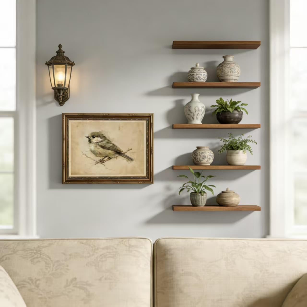 Rustic Bird Framed Wall Art - Vintage Nature Sketch Canvas Print - Farmhouse Decor for Living Room - 12x16 Inches