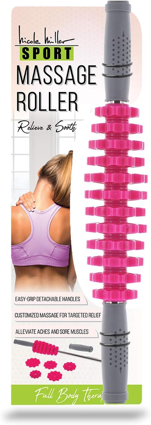 Nicole Miller Muscle Roller, 16.5" Body Massage Back Leg Muscle Roller Stick for Relief Muscle Soreness (Pink) : Health & Household