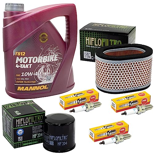 Wartungspaket Öl 4L + Luftfilter + Ölfilter + Zündkerzen für Trium ph Daytona 955 Speed Triple 955 Sprint 955 Bj 2002-2006