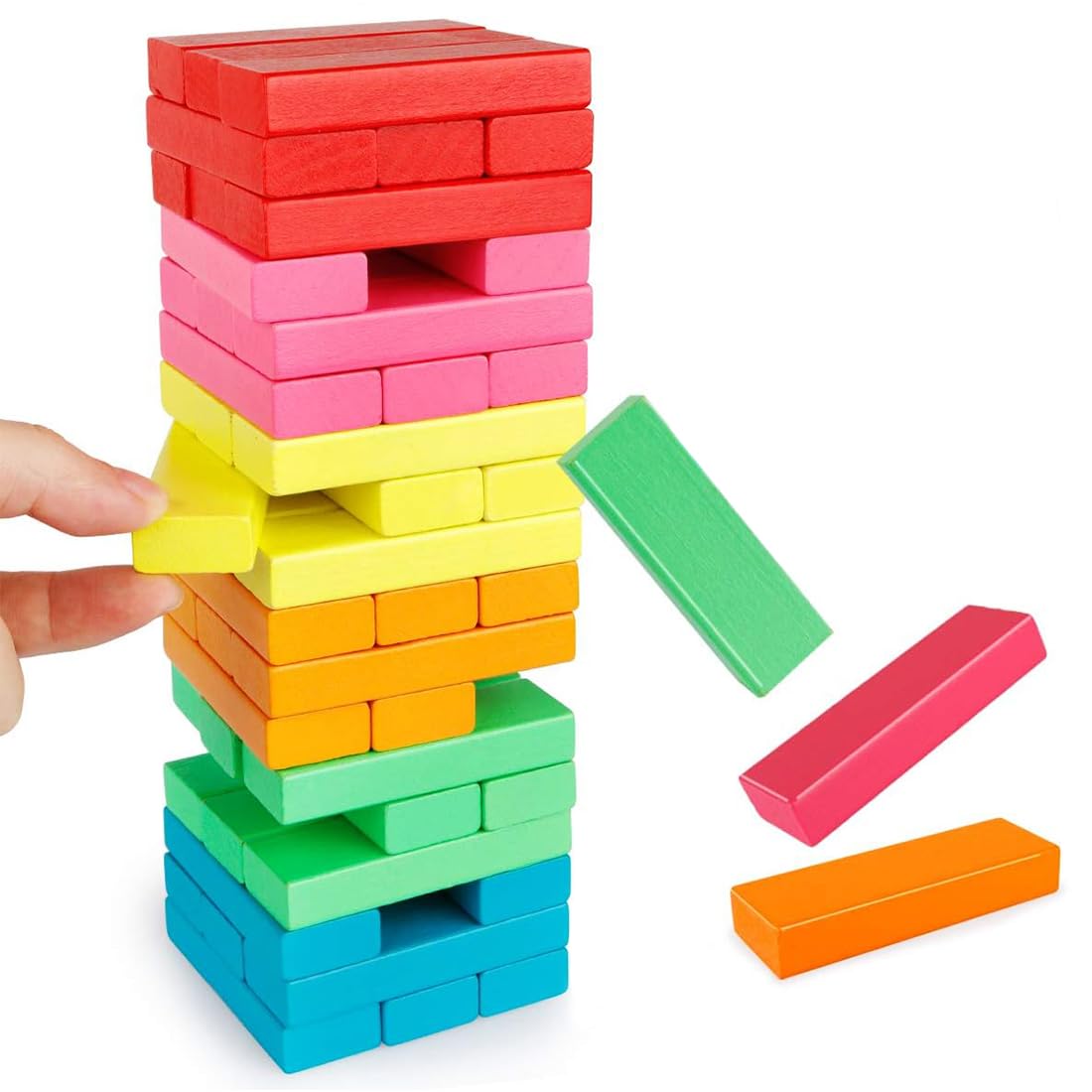 Wembley Wooden Blocks Stacking & Balancing Tower Games for Kids Adults Tumbling Tower Puzzle Game Wooden Toys Math Challenging Game Skill Development Birthday Gift for Kids - 54 Pcs (Multicolor)