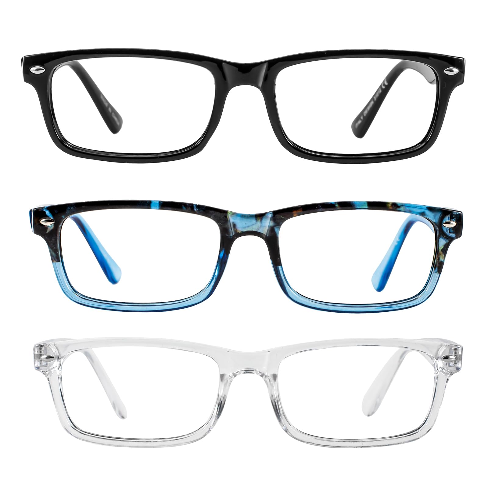 WEMOOTANTS 3 Packs Reading Glasses for Men Rectangle Spring Hinges Readers 1.0 1.25 1.5 1.75 2.0 2.25 2.5 2.75 3.0 3.5 4.0