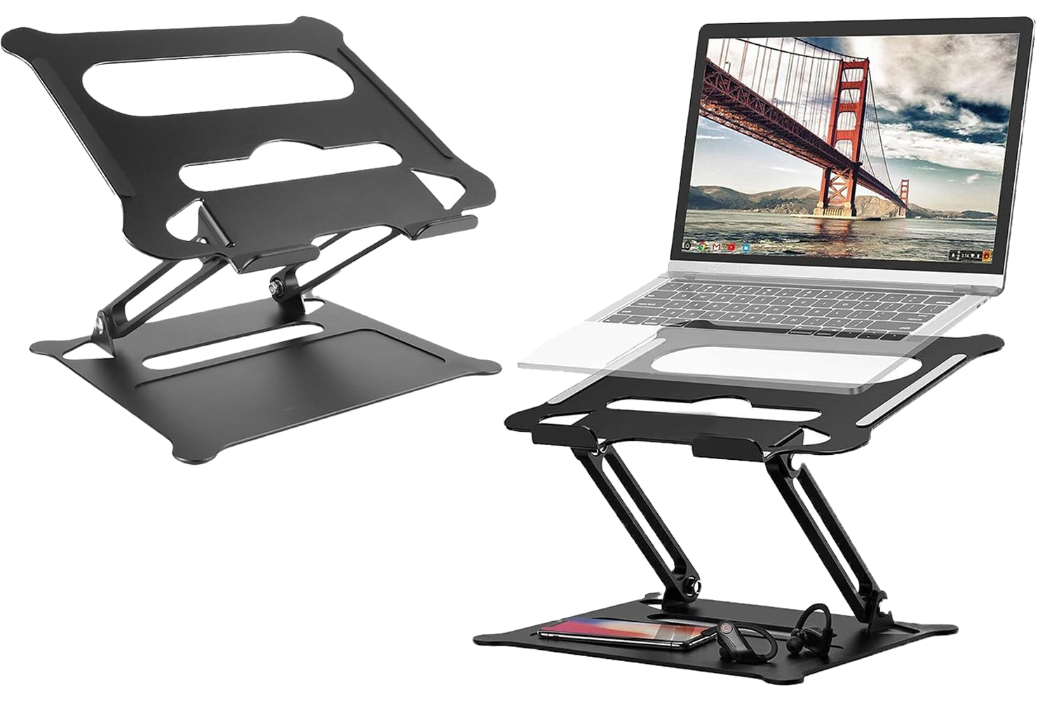 Beyond Basics Adjustable Laptop Desk Stand Portable Laptop Riser with Heat-Vent - Laptop Holder Foldable Laptop Stand for Desk - Black.