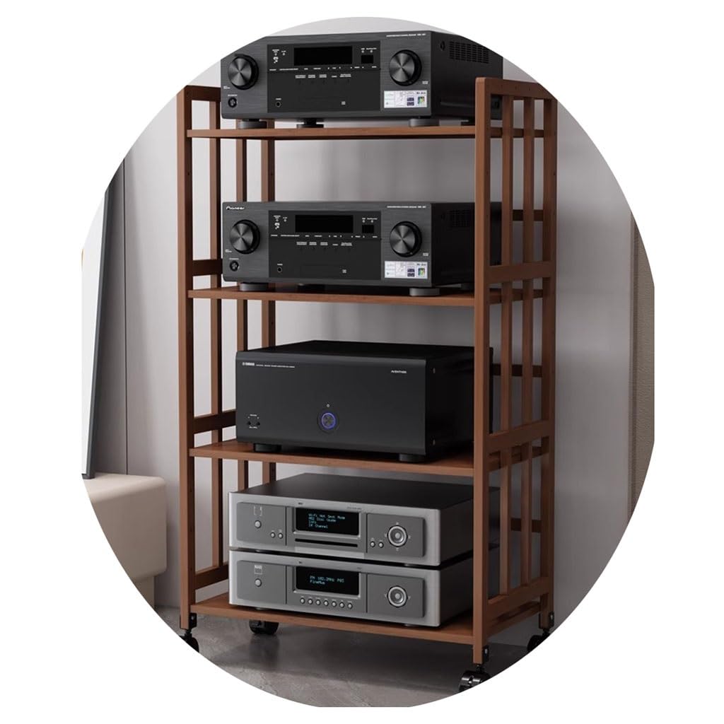 Mollyyou Brown 3/4/5-Layer Hifi Audio Cabinet Bamboo Hifi Rack Av Shelf With Roller Hifi Audio Cabinet Audio Video Components Stereo Equipment Audio Video Components(,60 * 38 * 123Cm(4Tier))