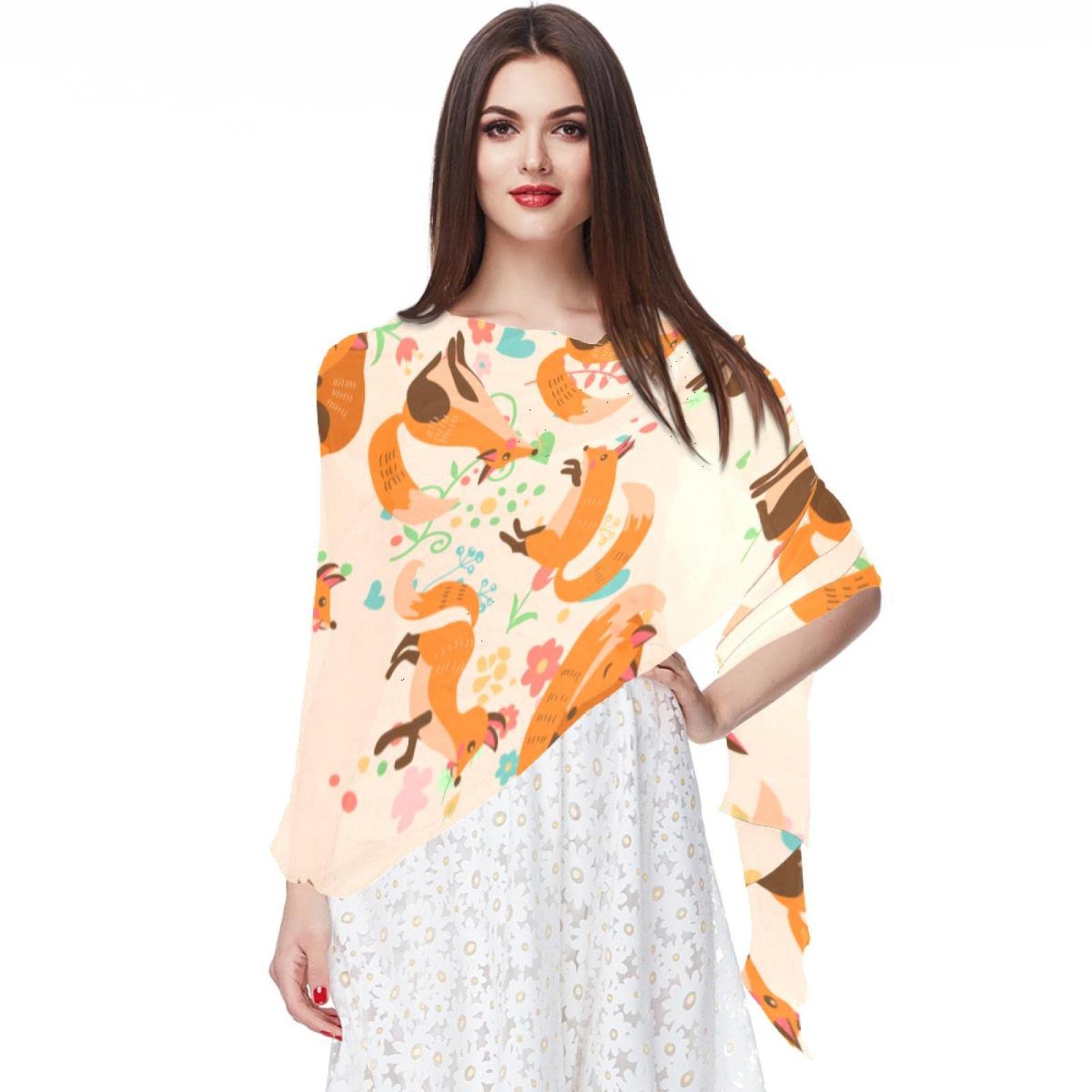 Unisex Multicolor1 Orange Fox Women's Chiffon Scarf Lightweight Fashion Sheer Scarfs Shawl Wrap Scarves