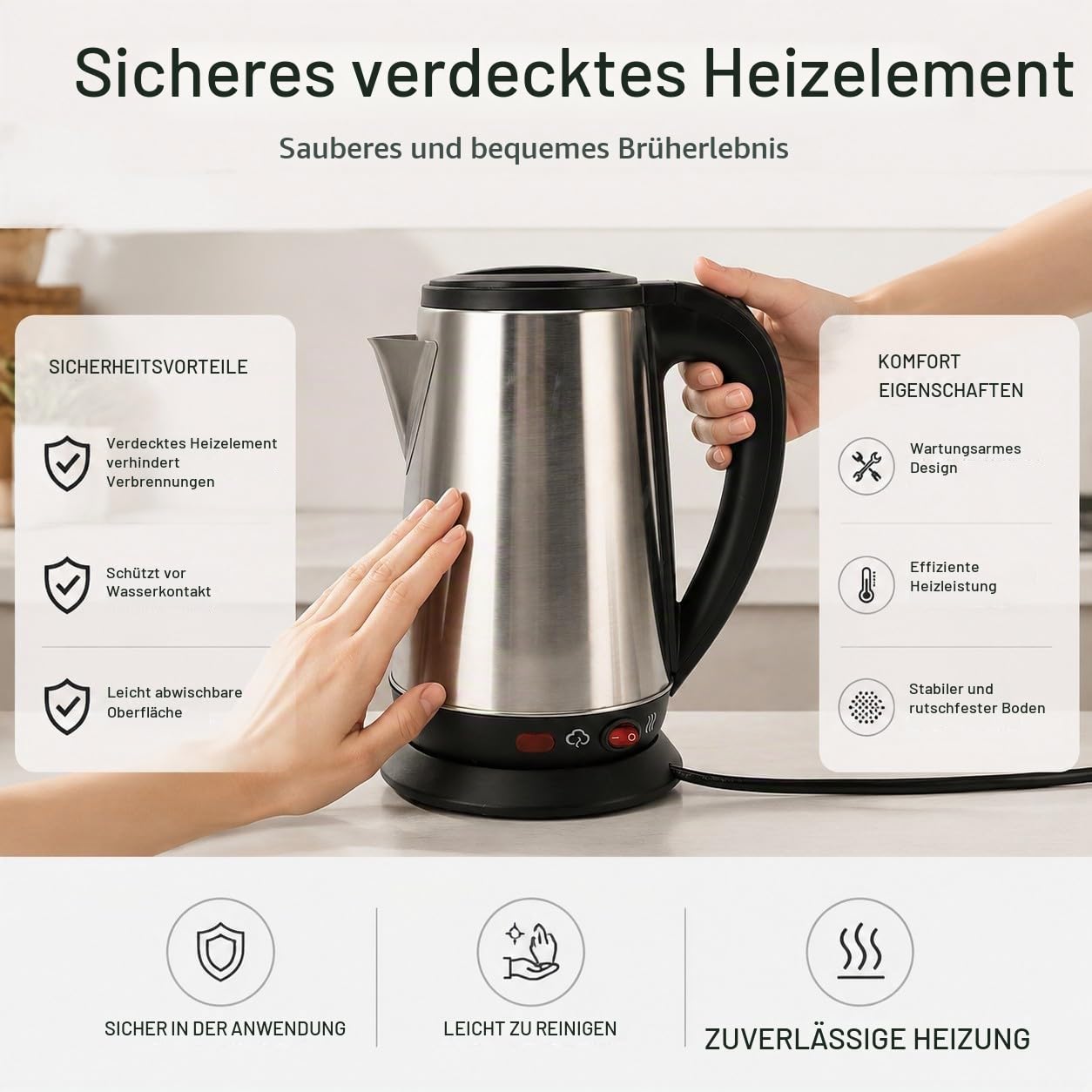 Türkischer Teekocher Elektrisch Edelstahl, Caydanlik 1L + 2L Teekanne, Wasserkocher mit Teekanne für Türkischen Tee Kräutertee und Samowar