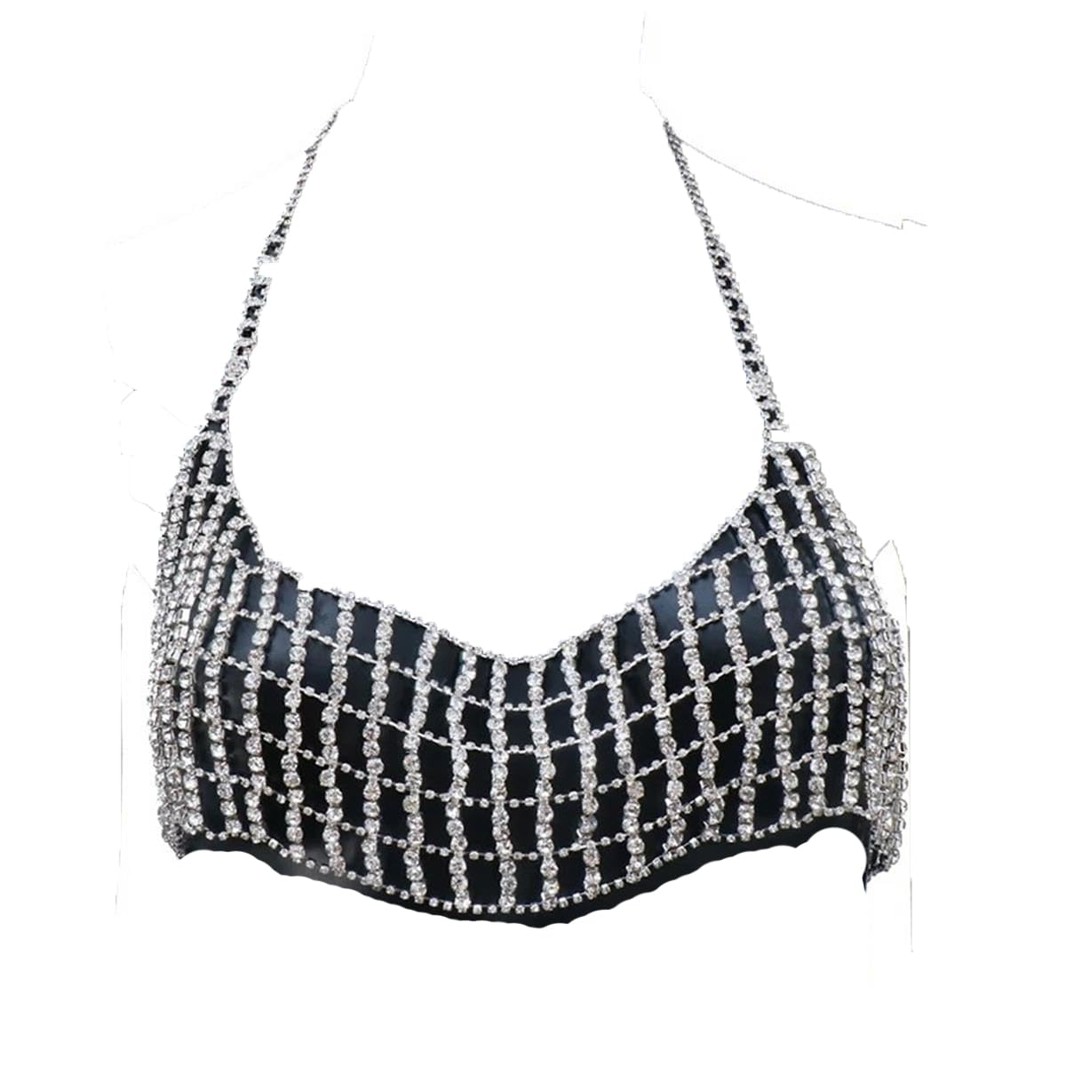 Rhinestone Chest Chain Body Chain Crystal Bikini Bra Chain Summer Beach Nightclub for Women (Gold)
