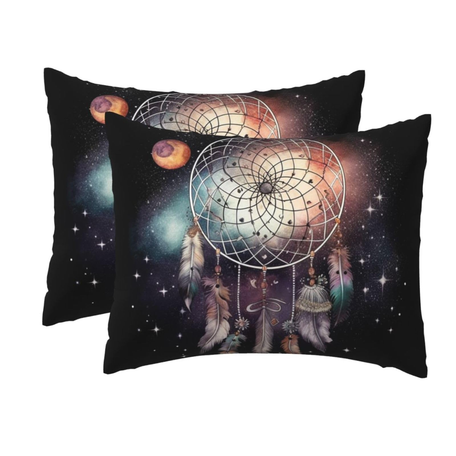 2 Pack Standard Size Pillow Cases for Hair and Skin Soft Breathable Pillow Case Covers with Hidden Zipper Dream Catcher and Stars Pillowcase 20x26 Inches Pillow Cover for Sleeping Gift