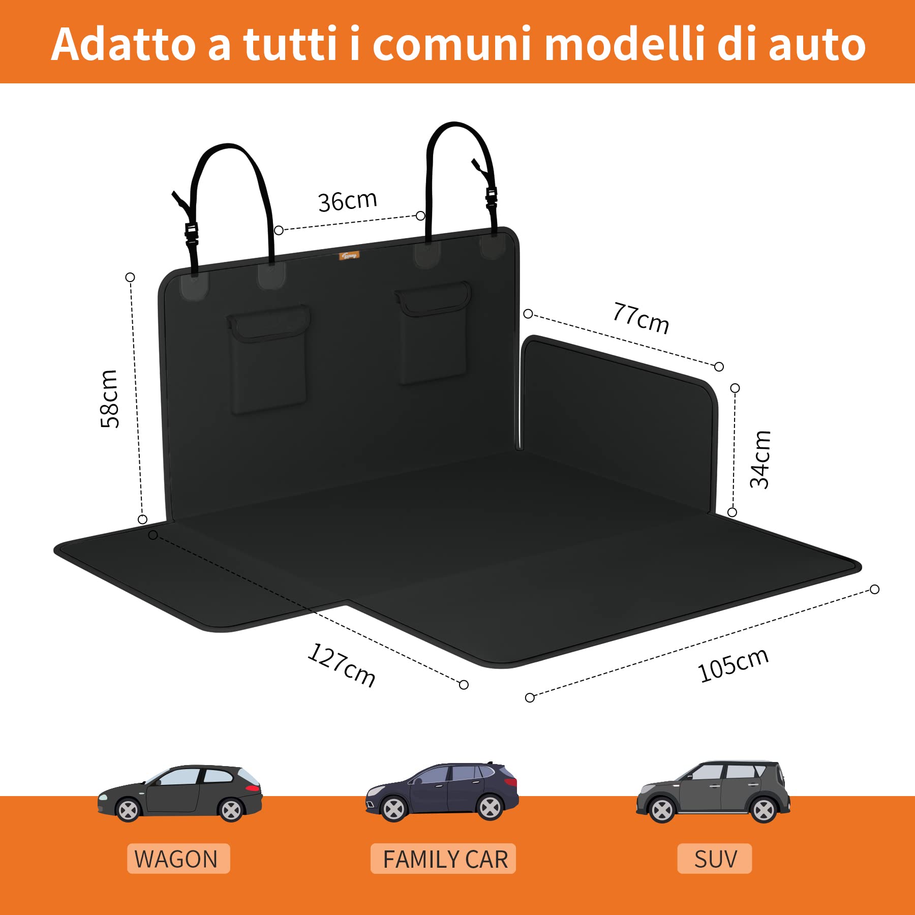 Toozey Telo Auto per Cani - 185 * 105 Coperta Universale Antiscivolo per Cani con Protezione Laterale e Paraurti, Impermeabile e Antivegetativa, Robusto Telo Auto per Cani, Nero - Bordo Nero