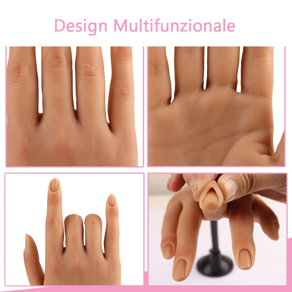 KnowU Mano Finta per Ricostruzione Unghie, Mano Finte con Supporto, Mano Pratica in Silicone, Mano Finta per Unghie Acriliche, colore 3# sinistra