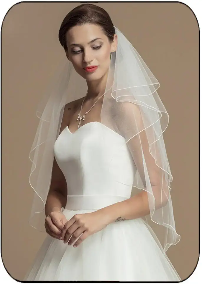 2-Tier Wedding Veil Waist Length Short Bride Hair Accessoies Bridal Tulle with Comb and Pencil Edge