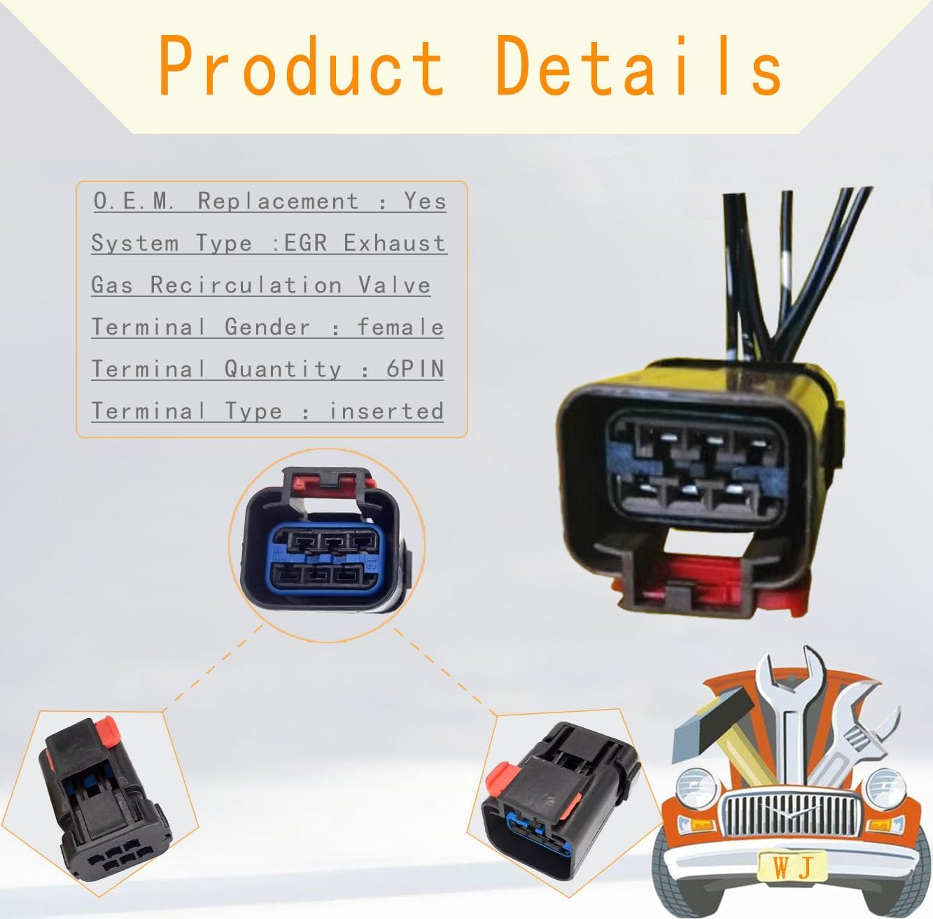 Pack of 1PCS EGR Exhaust Gas Recirculation Valve Connector Plug Wire Harness Repair Replacement for Chrysler Town and Country Dodge Grand Caravan 3.8L 2008-2010 4593896AB 4861674AB EGR1909