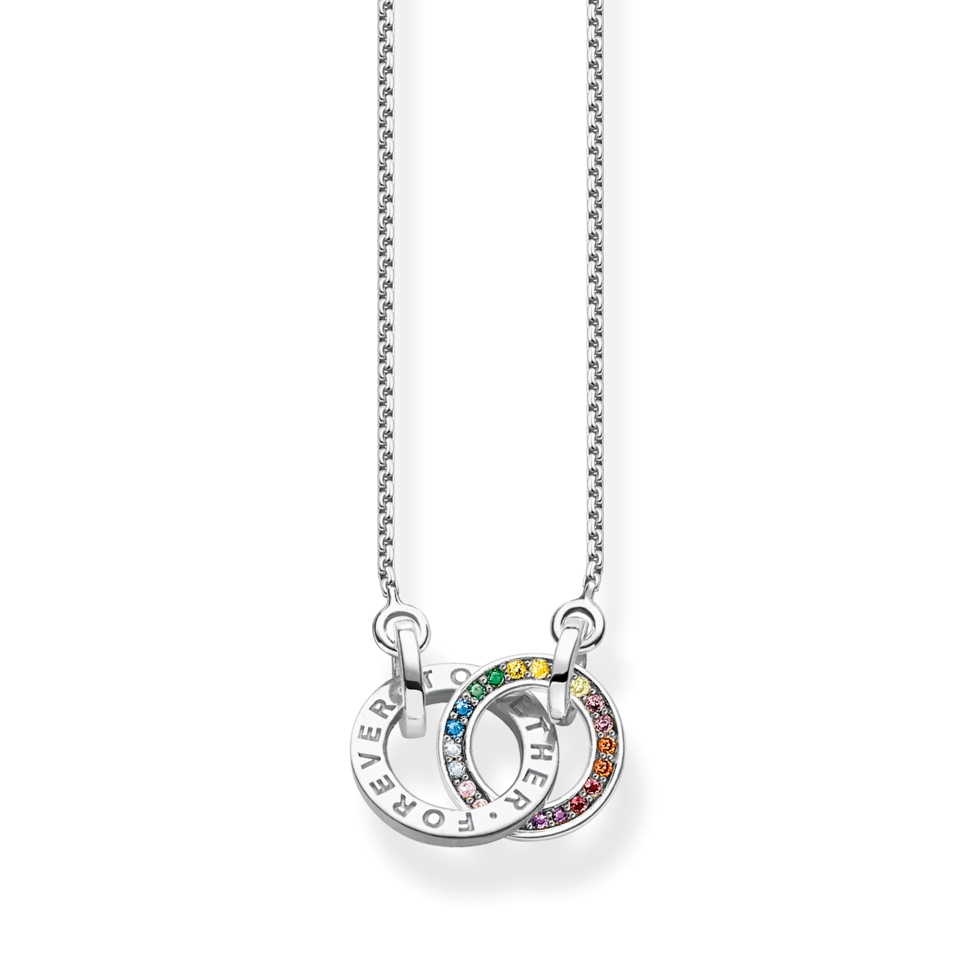 THOMAS SABO Kette Together mit zwei Ringen bunten Steinen Silber geschwärzt 925 Sterlingsilber, Geschwärzt