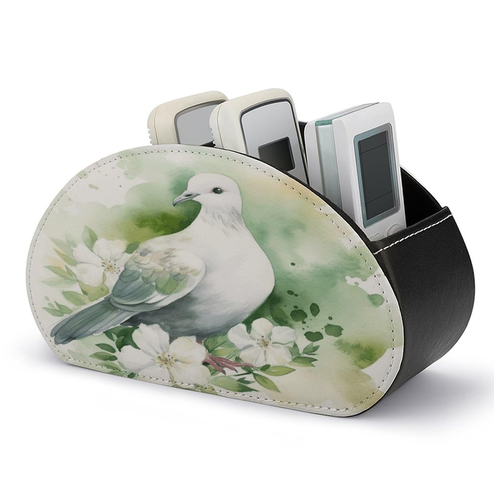 FekiLoot Leather Remote Control Holder with 5 Compartments Dove with A Flower Remote Caddy Desktop Organizer Store TV Remote Holder Remote Organizer for Bedside Table Office Desk