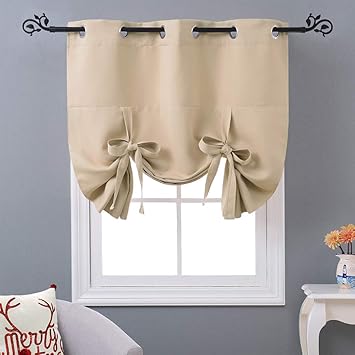 NICETOWN Window Blind Small Curtain - Tie Up Valance Shade for Bathroom (Biscotti Beige, Grommet Top Panel, W46 x L63)